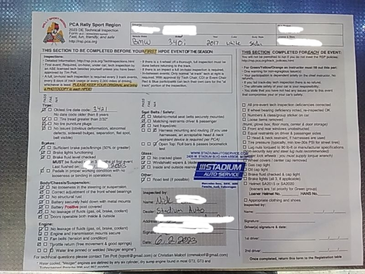 PCA Track Inspection form