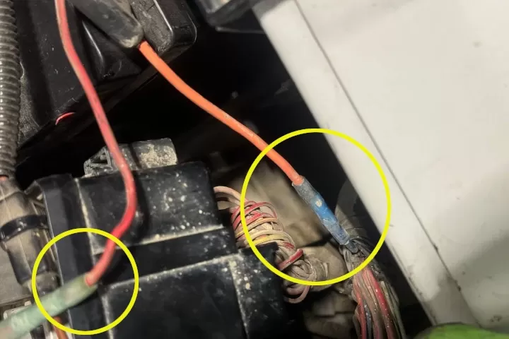Heater blower electrical power source wire bypass at vehicle power junction box